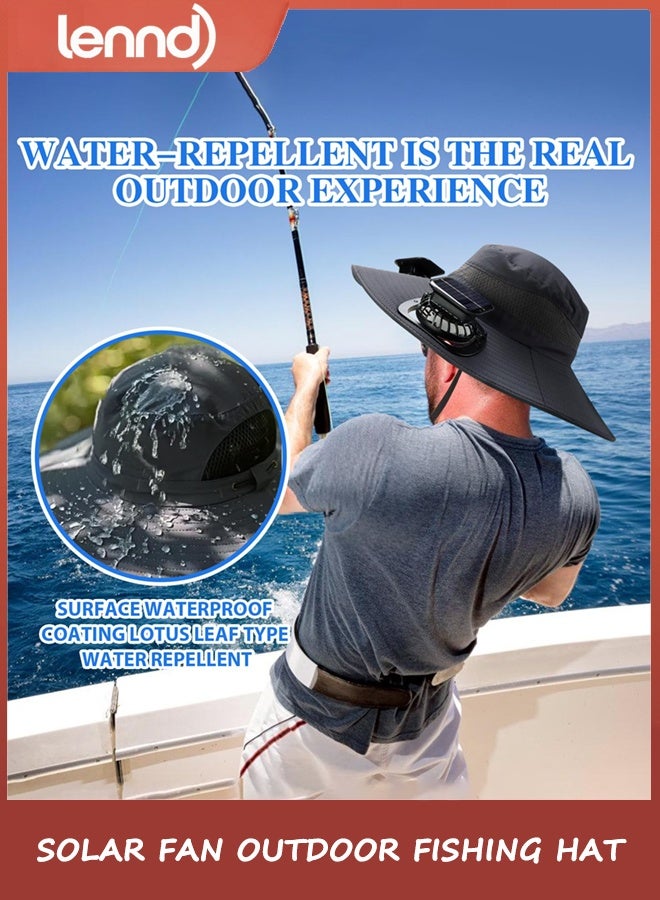 LENND Solar Fan Outdoor Fishing Hat, 2 Solar Fan Hats for Men, USB & Solar Powered Fan Hat, Fan Hat Solar Powered UPF 50+ Grey - Image 5