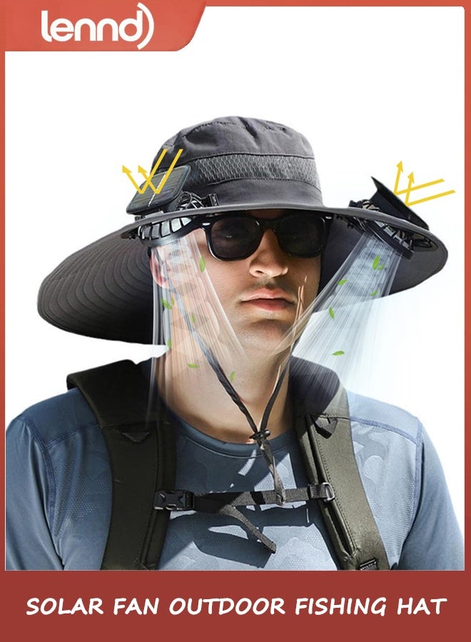 LENND Solar Fan Outdoor Fishing Hat, 2 Solar Fan Hats for Men, USB & Solar Powered Fan Hat, Fan Hat Solar Powered UPF 50+ Grey - Image 1
