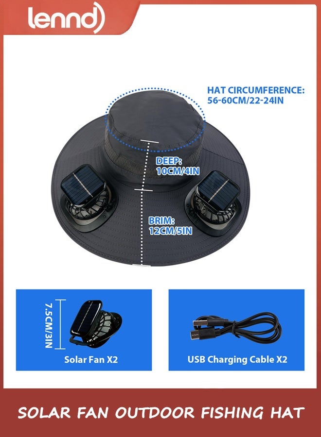 LENND Solar Fan Outdoor Fishing Hat, 2 Solar Fan Hats for Men, USB & Solar Powered Fan Hat, Fan Hat Solar Powered UPF 50+ Grey - Image 4