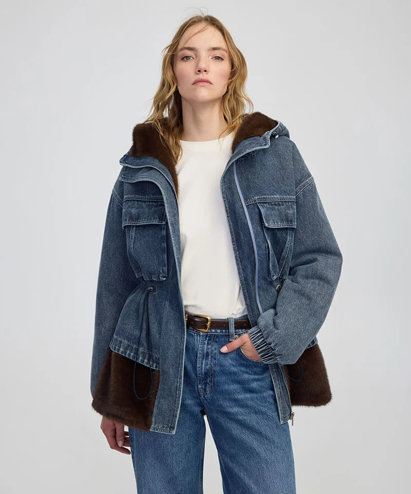 ابيكول Mixed Media Denim Coat