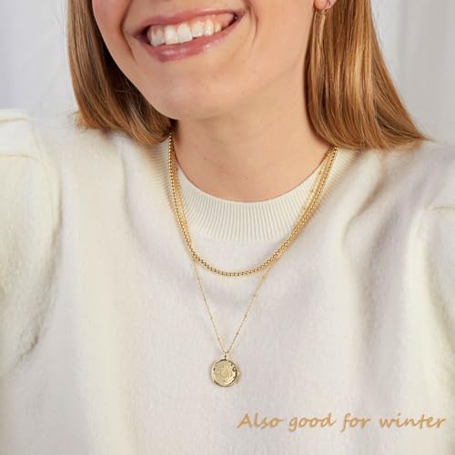 NUZON Gold Bead Choker Necklace for Women Dainty 14K Gold Plated 4mm Beaded Ball Chain Strand Adjustable Layering Necklaces Costume Jewelry 15’’ - Image 4