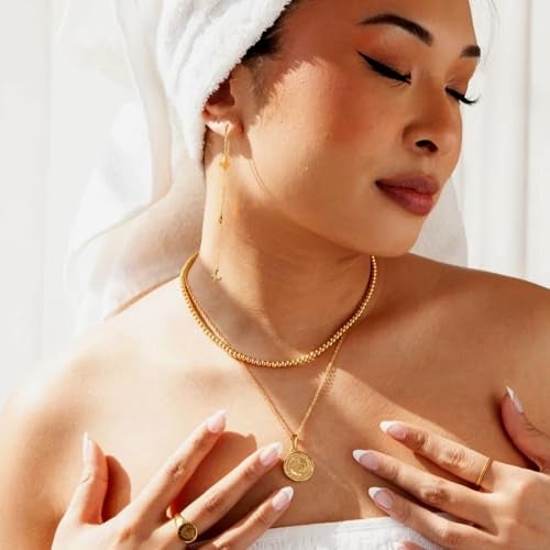 NUZON Gold Bead Choker Necklace for Women Dainty 14K Gold Plated 4mm Beaded Ball Chain Strand Adjustable Layering Necklaces Costume Jewelry 15’’ - Image 2
