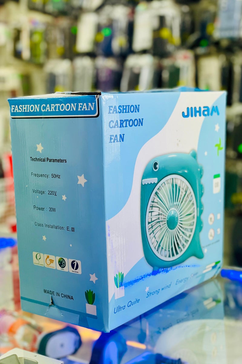 جيهام مروحة مكتب كهربائية بتصميم كرتوني عصري مع رسومات، مروحة ذات رياح قوية وهادئة، مثالية للموسم الحار في المكتب والغرفة والمنزل - Image 2