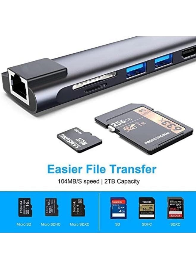 Generic - USB C Hub, 7 in 1 Type C Adapter with USB C to HDMI,1Gbps Ethernet RJ45,100W Power Delivery,2 USB 3.0 Data Ports, SD/TF Card Readers, Compatible for MacBook Pro/Air, and More USB C Device - Image 1