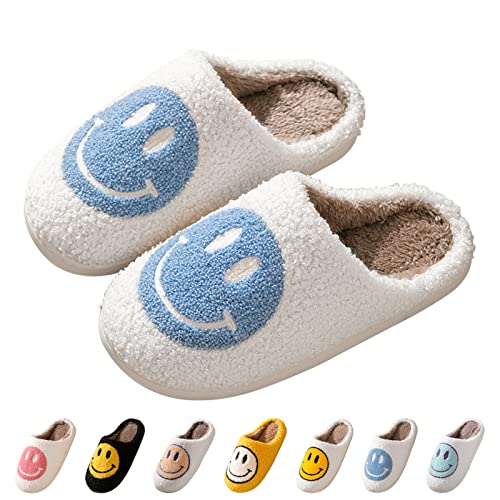 Bevaney Smile Face Slippers for Women, Soft Plush Smile Slippers Retro Preppy Slipper with Happy Face Slip-on Cozy Indoor OutdoorIndoor Outdoor Comfy Shoes - Image 1