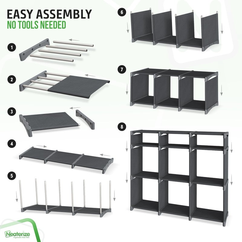NEATERIZE Cube Storage Organizer with Storage Bins Included - The Perfect Closet Organizers and Storage Solution. Includes 9 Storage Cubes, Great For Toy Storage, Closet Storage, Clothes Storage (Dark Grey) - Image 4