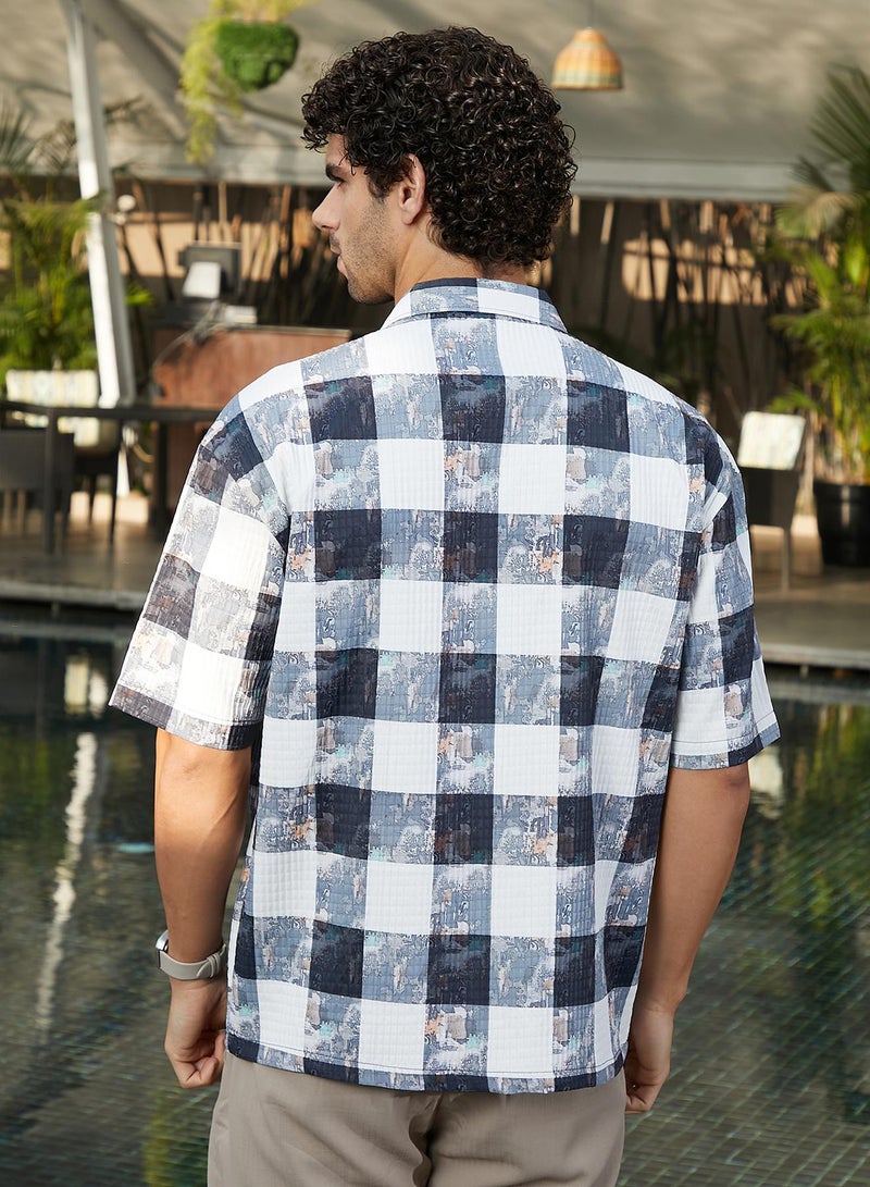 Campus Sutra Men's Navy Blue Stained-Buffalo Utility Oversized Shirt  - Image 5