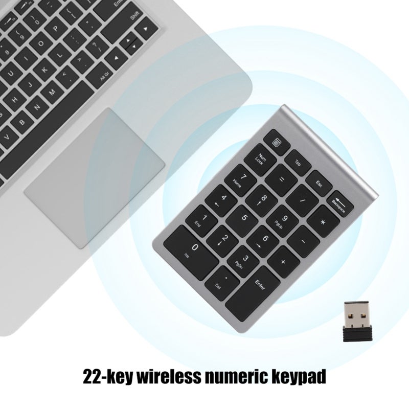 Wireless Numeric Keypad: 22 Keys Iron Gray, 80 Hours Use Time, 3 Million Keystrokes - Ergonomic Design, Scissor Foot Keycap, USB Plug And Play for Windows Linux Vista - Image 3
