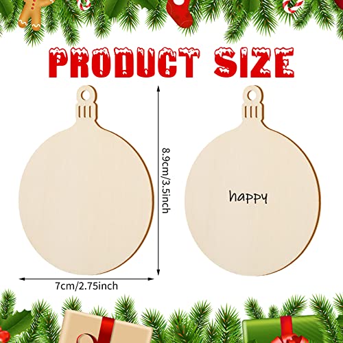 Blulu 60 Pieces Christmas Wooden Ornaments 3.5" Round Wood Slices Snowflake Angel Shape with Cords for DIY Crafts New Year Christmas Tree Pendant Ornaments(Style 1) - Image 2