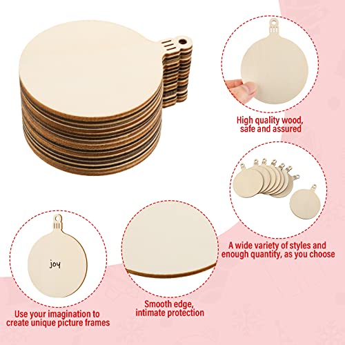 Blulu 60 Pieces Christmas Wooden Ornaments 3.5" Round Wood Slices Snowflake Angel Shape with Cords for DIY Crafts New Year Christmas Tree Pendant Ornaments(Style 1) - Image 3