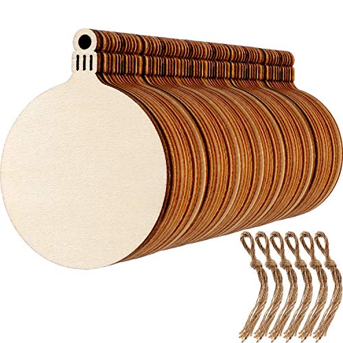 Blulu 60 Pieces Christmas Wooden Ornaments 3.5" Round Wood Slices Snowflake Angel Shape with Cords for DIY Crafts New Year Christmas Tree Pendant Ornaments(Style 1) - Image 1