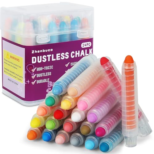 Zhenbuco Sidewalk Chalk for Kids - 24 PCS Colored Non-Toxic Twistable Children's Day Dustless Chalk with Holder, Dust-free Washable Toddler Chalk for Chalkboard Drawing Writing (Plastic Box-Packed) - Image 1