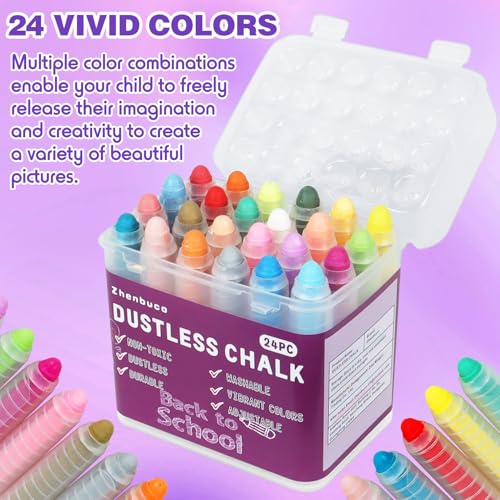 Zhenbuco Sidewalk Chalk for Kids - 24 PCS Colored Non-Toxic Twistable Children's Day Dustless Chalk with Holder, Dust-free Washable Toddler Chalk for Chalkboard Drawing Writing (Plastic Box-Packed) - Image 2