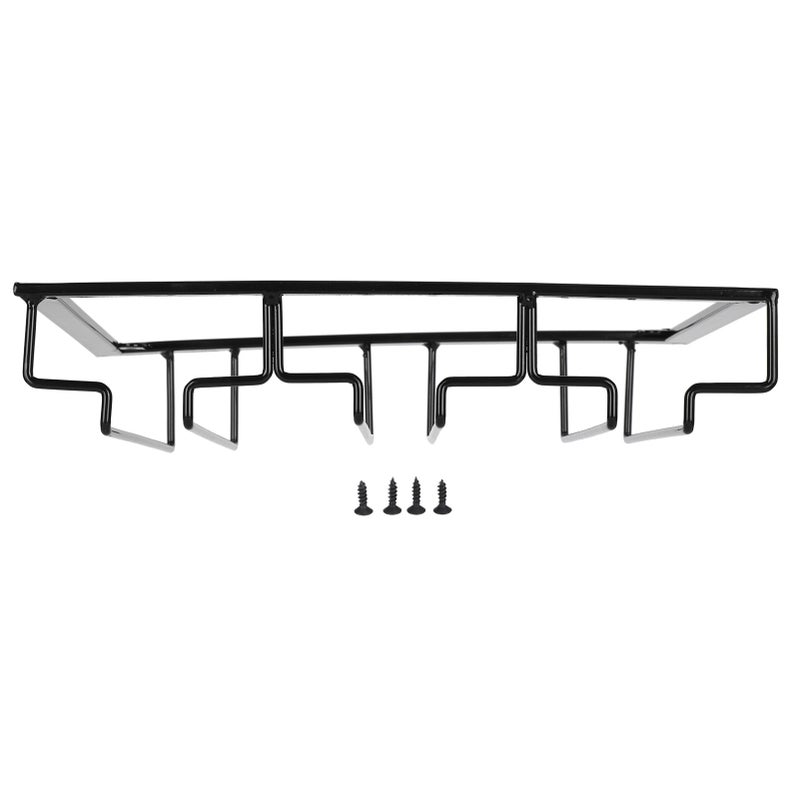 Wine Glass Rack Under Cabinet Stemware Holder Storage Hanger Metal Organizer for Bar Kitchen3 Slot 30x22.5cm Black - Image 1