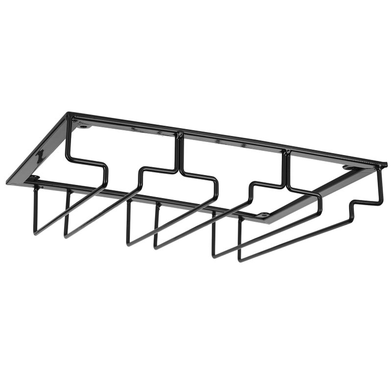 Wine Glass Rack Under Cabinet Stemware Holder Storage Hanger Metal Organizer for Bar Kitchen3 Slot 30x22.5cm Black - Image 4