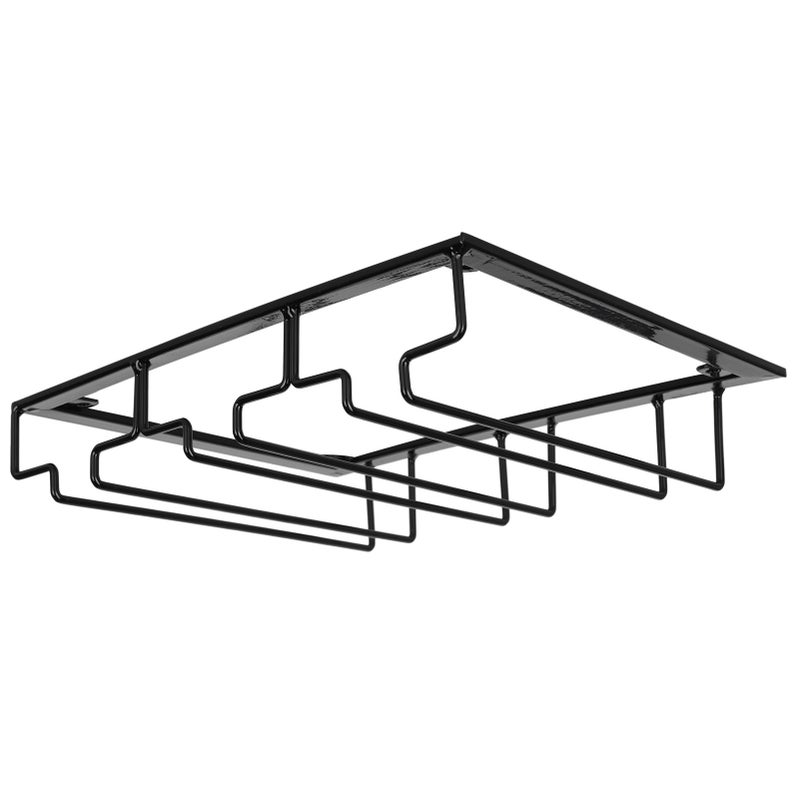 Wine Glass Rack Under Cabinet Stemware Holder Storage Hanger Metal Organizer for Bar Kitchen3 Slot 30x22.5cm Black - Image 3