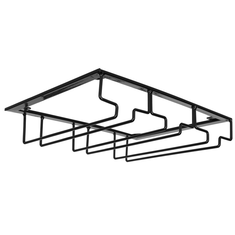 Wine Glass Rack Under Cabinet Stemware Holder Storage Hanger Metal Organizer for Bar Kitchen3 Slot 30x22.5cm Black - Image 2