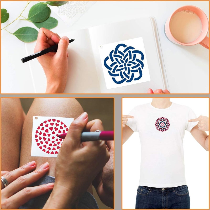 SNOOGG Mandala 10 Pack of 8 inch and 4 pc Round paintable MDF Dot Painting Stencils Perfect for DIY Rock Painting Art Projects,Mandala Stencils for Painting on Wood Furniture - Image 2