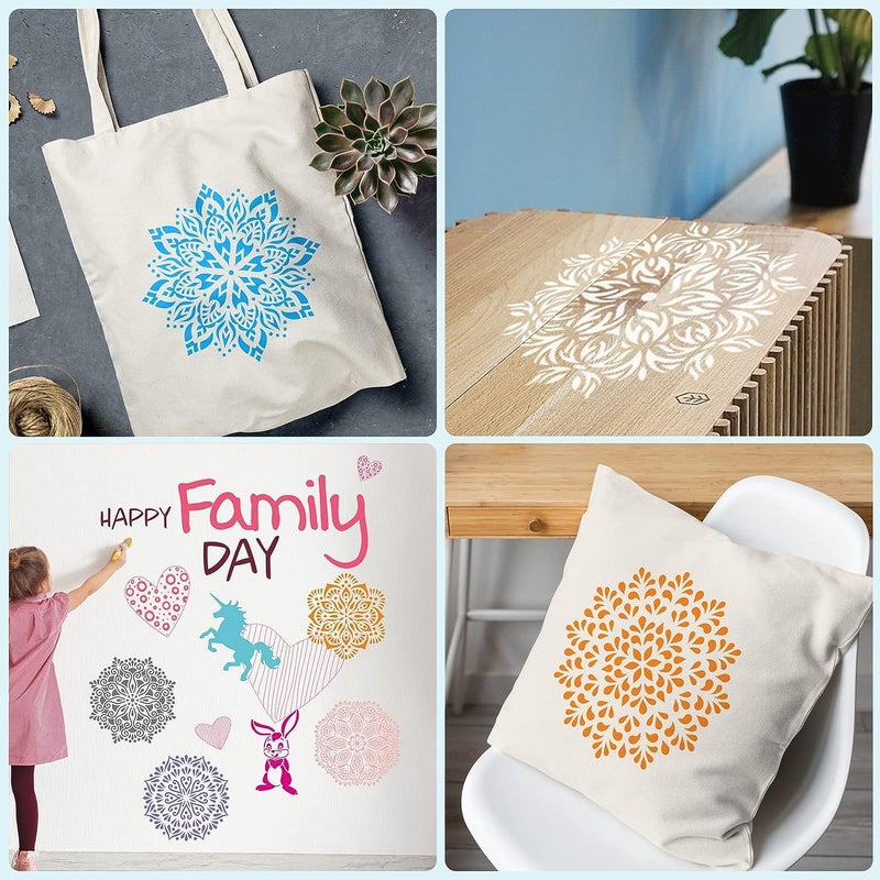 SNOOGG Mandala 10 Pack of 8 inch and 4 pc Round paintable MDF Dot Painting Stencils Perfect for DIY Rock Painting Art Projects,Mandala Stencils for Painting on Wood Furniture - Image 5