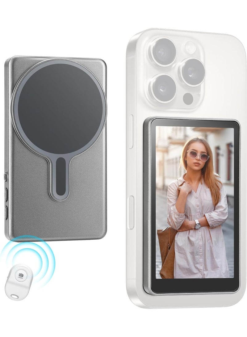 Magnetic Phone Vlog Selfie Monitor Screen, 1080P Wireless Recording, Rear Camera Selfie Monitor with Bluetooth Remote Control, For Selfie Vlog Live Broadcast, 1800mAh Battery, 4.02 Inch Screen, Compatible with iPhone and Android System Phones - Grey - Image 1