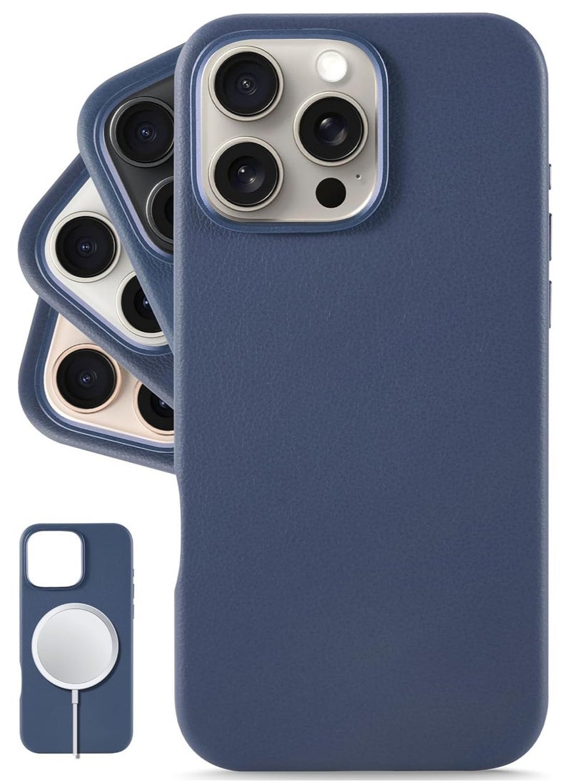 Raxoom Classic European Leather Phone Case for iPhone 16 Pro Max â€“ Azzurro Blue, Smoothens & Softens Over Time, Compatible with MagSafe - Image 1