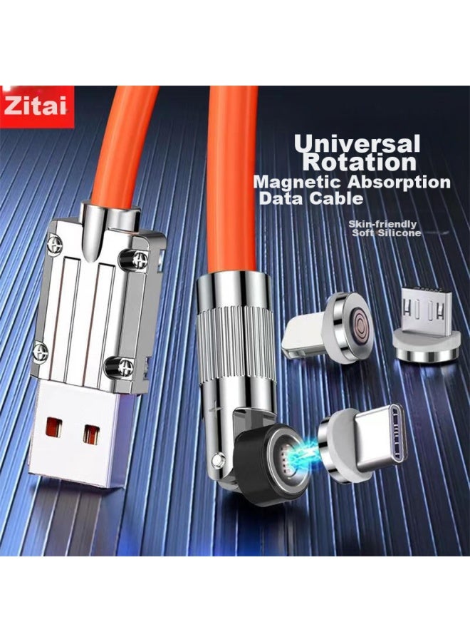 Zitai [rotating Magnetic] 5a Type-c كابل شاحن فائق السرعة، سلك شحن 40 واط لهواوي، شاومي، هونر، سلك واحد مع وصلة واحدة [type-c] بطول 1.2 متر، اللون برتقالي - Image 1
