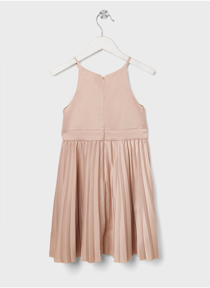 Chi Chi London Girls - Kids Pleated Satin Flower Dress - Image 1