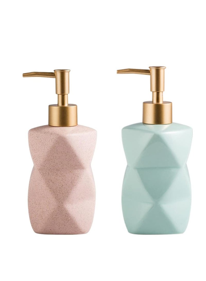 Hand Dish Soap Dispenser for Bathroom Kitchen Ceramic Countertop Soap Dispenser Pump for Liquid Lotions Hand Dishes Shower Soap, Marble Look 14 Oz (2 Pack) - Image 1