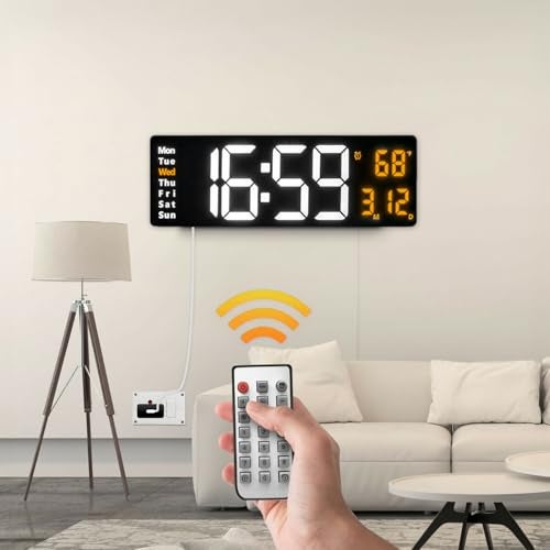 URBANFIX 16.2" Large LED Digital Wall Clock with Remote & Adapter | Time, Date, Day & Temperature Display | Auto-Dimming Brightness | Dual Alarms | Big 4” Digits | Modern Clock for Home & Office - Image 1