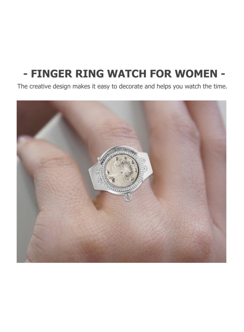 SYOSI Vintage Finger Ring Watches Zinc Alloy Round Ring Watch Decorative Diamond Watch for Men Women (White Flip Open Watch) - 1Piece  - Image 3