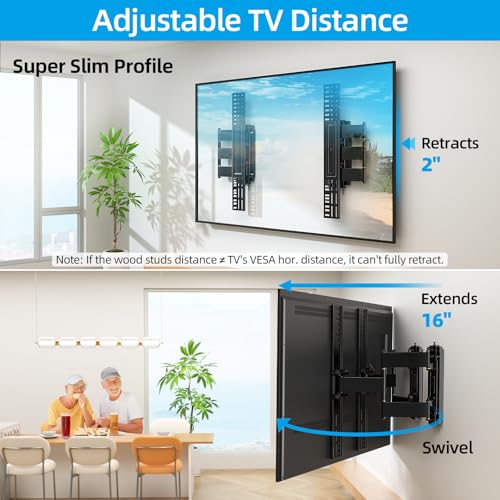 HOME VISION Heavy Duty Full Motion TV Wall Mount Bracket for 48-120 Inch Flat/Curved TVs, 200Lbs Capacity, Low Profile Ultra Slim Design with Swivel/Tilt, Corner Large Dual Arm, Max VESA 2000x600mm - Image 3