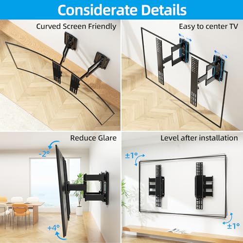 HOME VISION Heavy Duty Full Motion TV Wall Mount Bracket for 48-120 Inch Flat/Curved TVs, 200Lbs Capacity, Low Profile Ultra Slim Design with Swivel/Tilt, Corner Large Dual Arm, Max VESA 2000x600mm - Image 4
