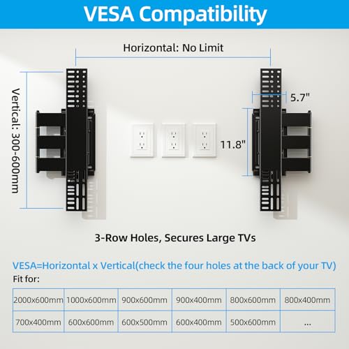 HOME VISION Heavy Duty Full Motion TV Wall Mount Bracket for 48-120 Inch Flat/Curved TVs, 200Lbs Capacity, Low Profile Ultra Slim Design with Swivel/Tilt, Corner Large Dual Arm, Max VESA 2000x600mm - Image 5