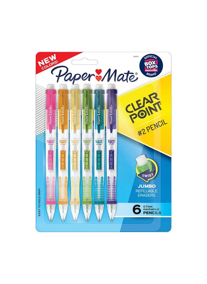 بيبر ميت أقلام رصاص ميكانيكية شفافة من Paper Mate، 0.7 مم، رصاص HB #2، لوازم مكتبية، لوازم مدرسية، لوازم رسم، أقلام تخطيط، ألوان برميلية متنوعة، عدد 6  - Image 1