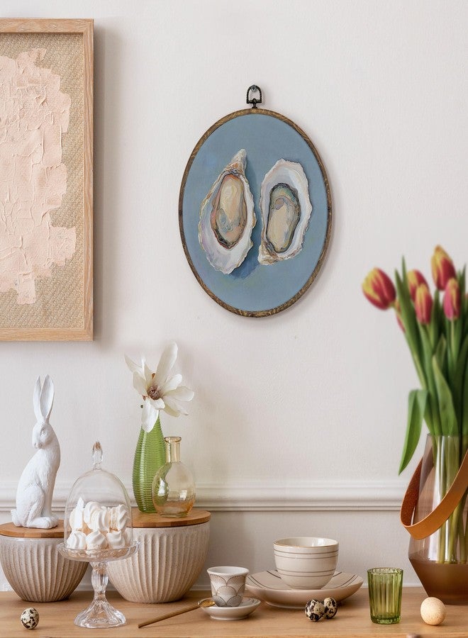 KFXHANGD Coastal Oyster Round Wall Art Framed, Blue Coastal Shells Canvas Wall Art Decor, Oysters Beachy Wall Art,Preppy Oysters Hanging Decor for Beach Bathroom Kitchen BedRoom Gallery, 10x10inch - Image 4