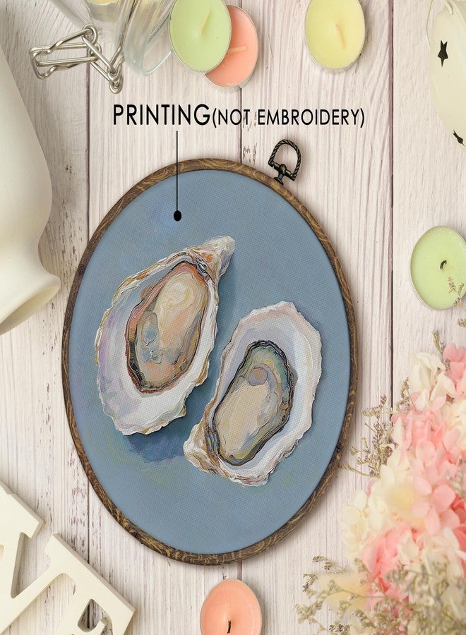 KFXHANGD Coastal Oyster Round Wall Art Framed, Blue Coastal Shells Canvas Wall Art Decor, Oysters Beachy Wall Art,Preppy Oysters Hanging Decor for Beach Bathroom Kitchen BedRoom Gallery, 10x10inch - Image 3