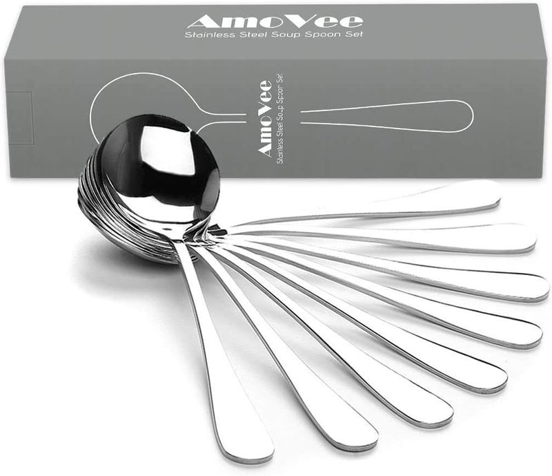 amovee Soup Spoons, Wholesale Spoons Silverware, Round Stainless Steel Spoon Set of 8 - Image 2