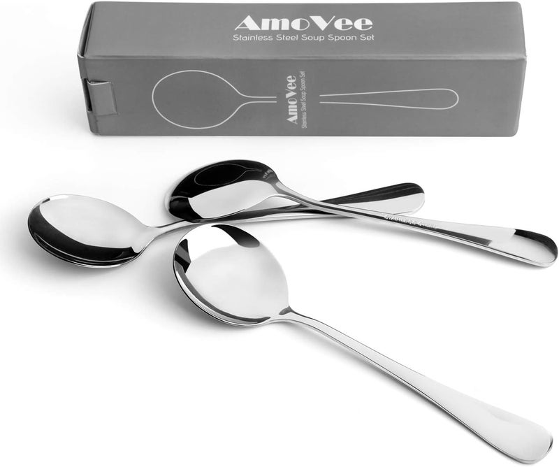 amovee Soup Spoons, Wholesale Spoons Silverware, Round Stainless Steel Spoon Set of 8 - Image 3