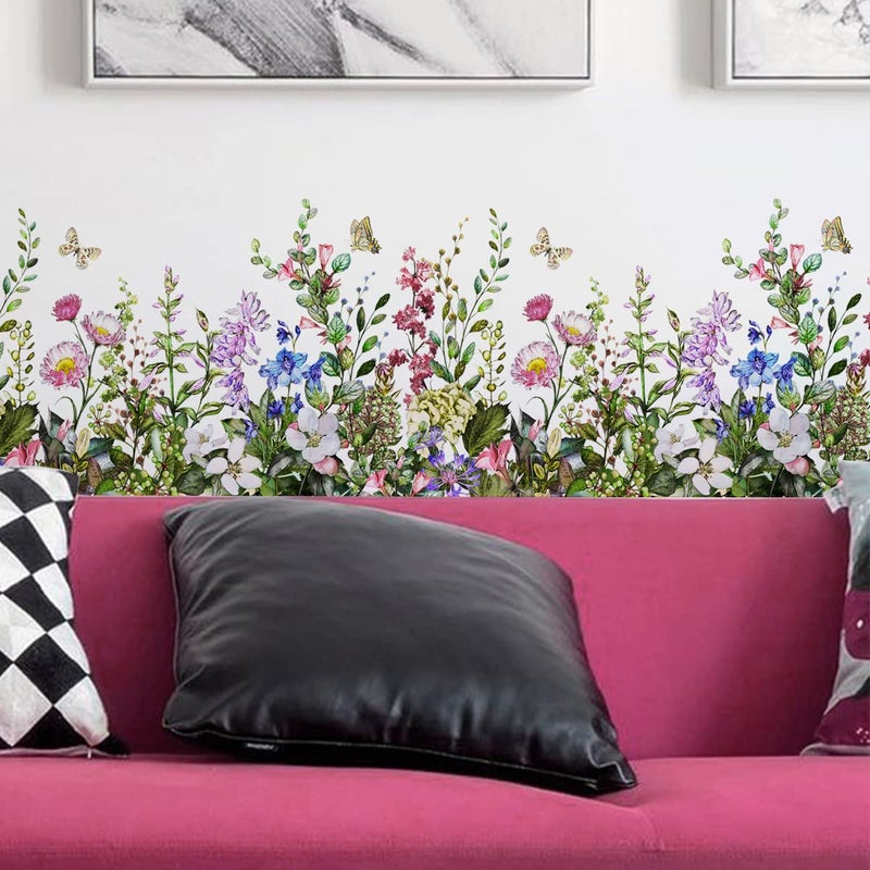 Mirabuy Big Plant Grass Wall Corner Stickers Flowers with Butterflies Base Board Skirting Line Wall Decals for Bedroom Living Room Staircase Kitchen - Image 5