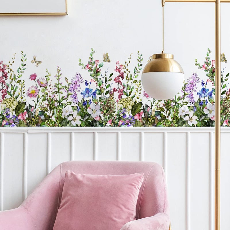 Mirabuy Big Plant Grass Wall Corner Stickers Flowers with Butterflies Base Board Skirting Line Wall Decals for Bedroom Living Room Staircase Kitchen - Image 2