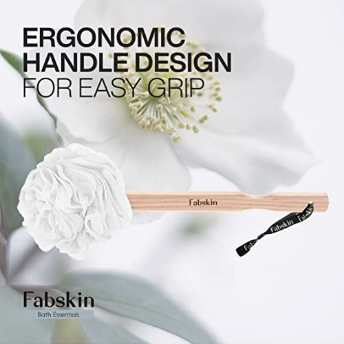 Fabskin Bath Brush Loofah With Wooden Handle | White | For Men and Women | Back Bath Scrubber | Loofah For Back Bathing | Made In India - Image 3