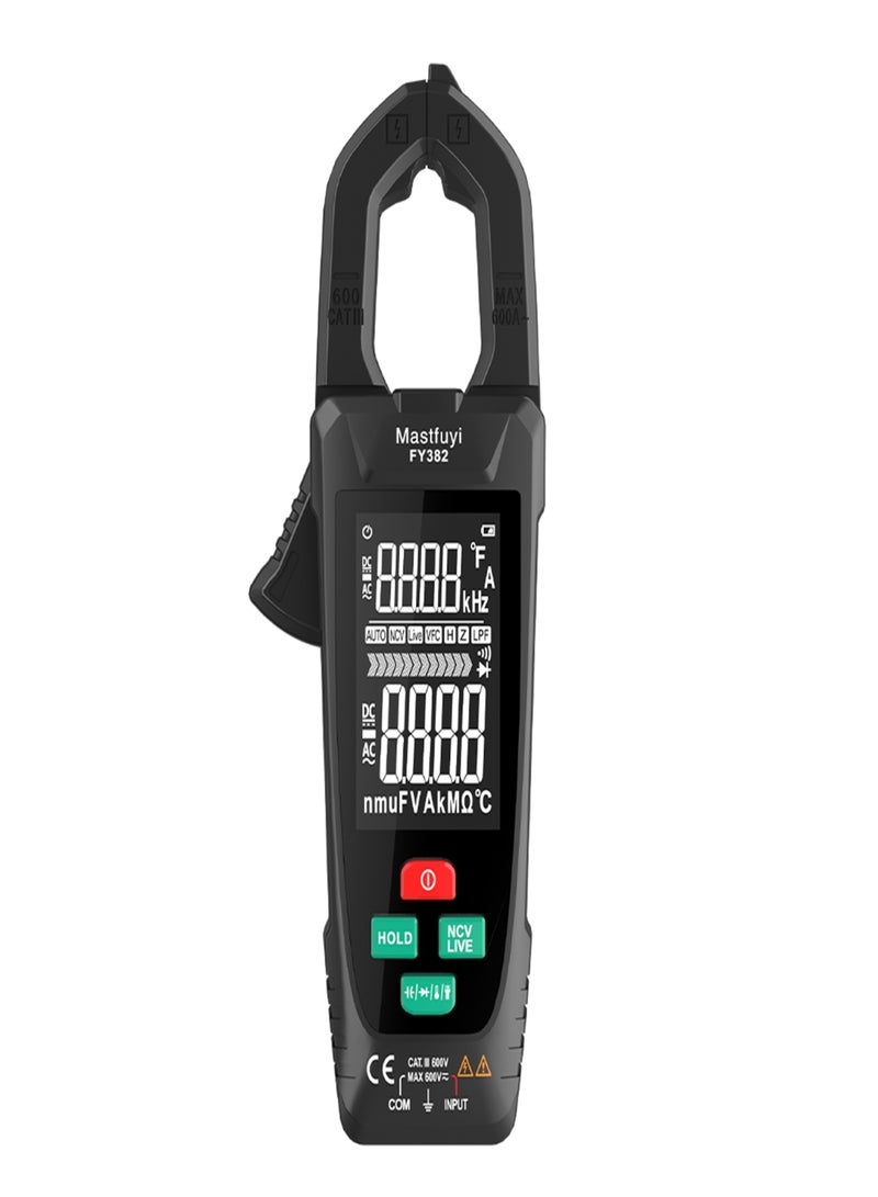 FY382 Smart Clamp Meter True RMS 9999 Counts Digital Multimeter Temperature Tester LCD Screen AC DC Voltage AC Current Detector with LED Flashlight Multifunction Voltage Meter Capacitance - Image 1