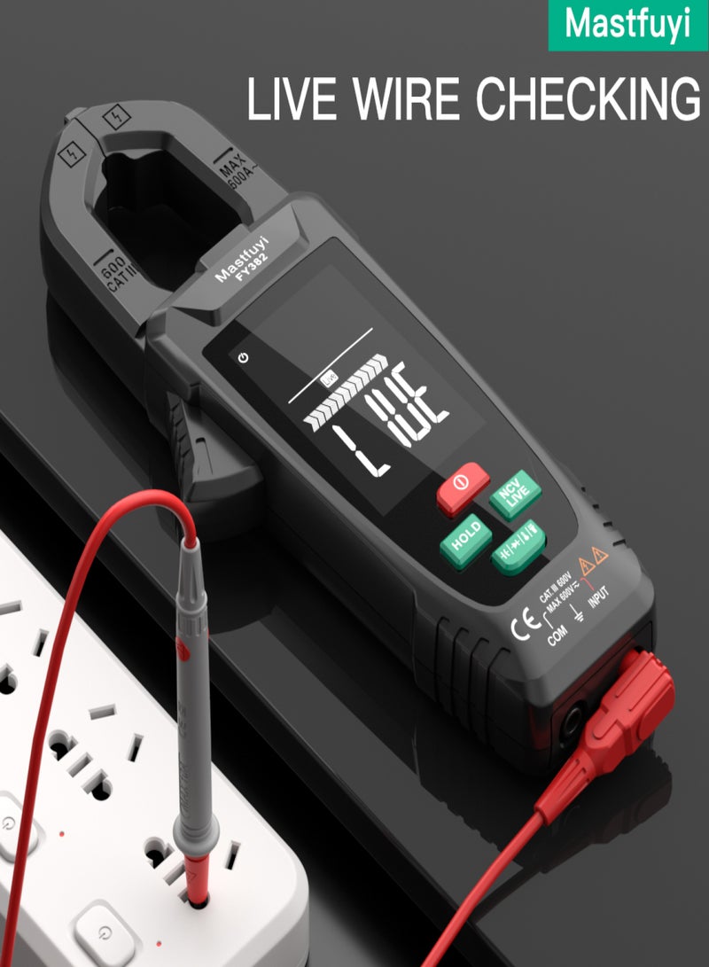 FY382 Smart Clamp Meter True RMS 9999 Counts Digital Multimeter Temperature Tester LCD Screen AC DC Voltage AC Current Detector with LED Flashlight Multifunction Voltage Meter Capacitance - Image 3
