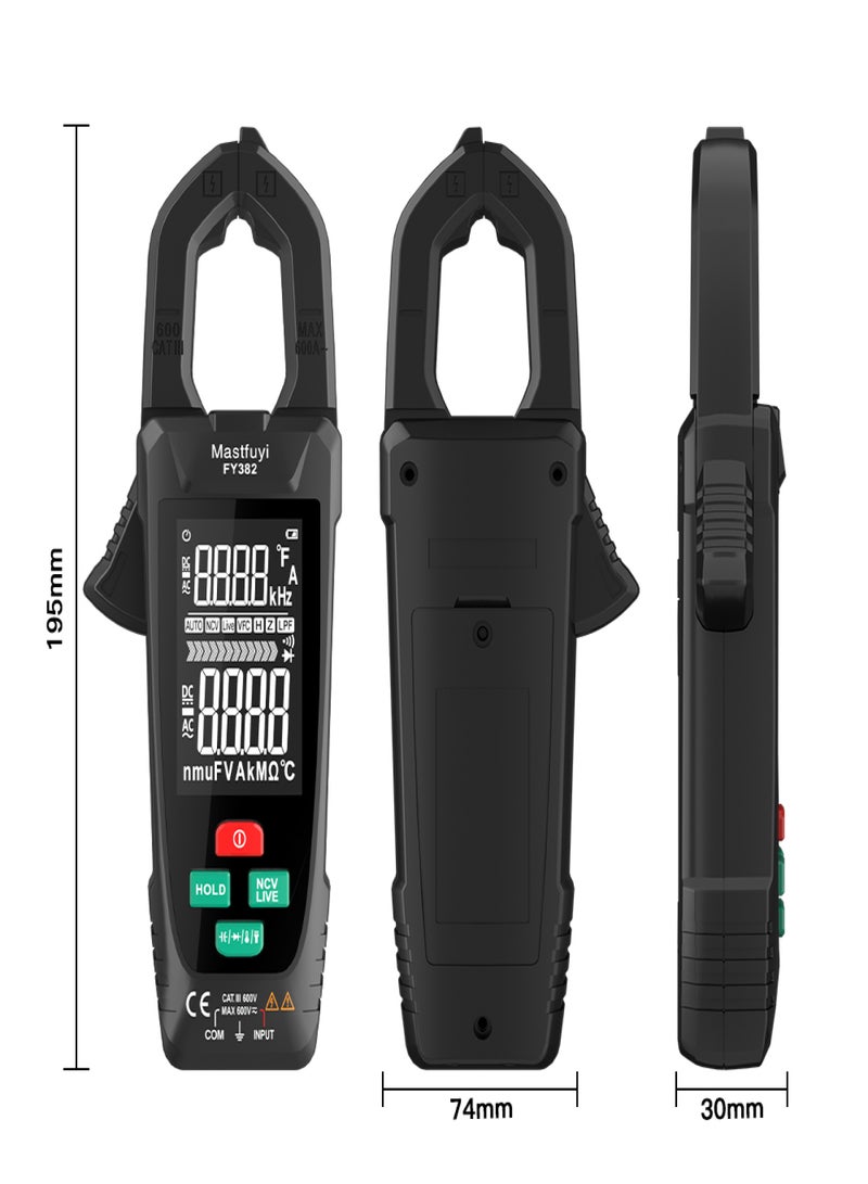 FY382 Smart Clamp Meter True RMS 9999 Counts Digital Multimeter Temperature Tester LCD Screen AC DC Voltage AC Current Detector with LED Flashlight Multifunction Voltage Meter Capacitance - Image 5