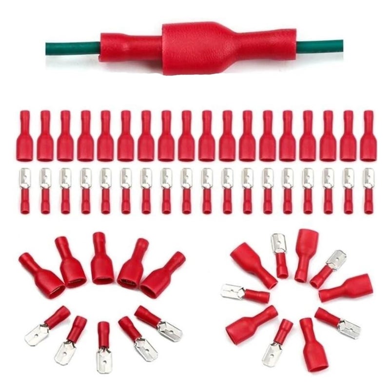 Red Crimp Terminal Connectors 25 Sets 50 Pcs 1 25 250mm Male Female Wire Connections - Image 3