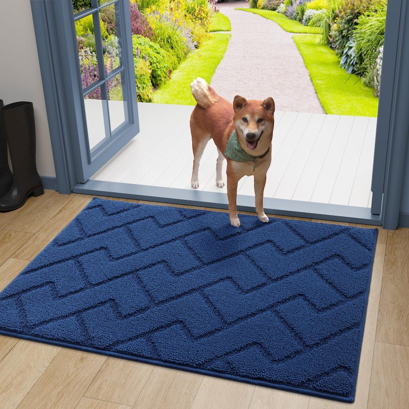 OLANLY Indoor Door Mat  36x24  Dirt Resistant and Absorbent  Sturdy Non-Slip Rubber Backing  Easy to Clean  Washable Entry Mat  Ideal Low-Profile Floor Mat for Front Back Door and Entryway  Navy - Image 1