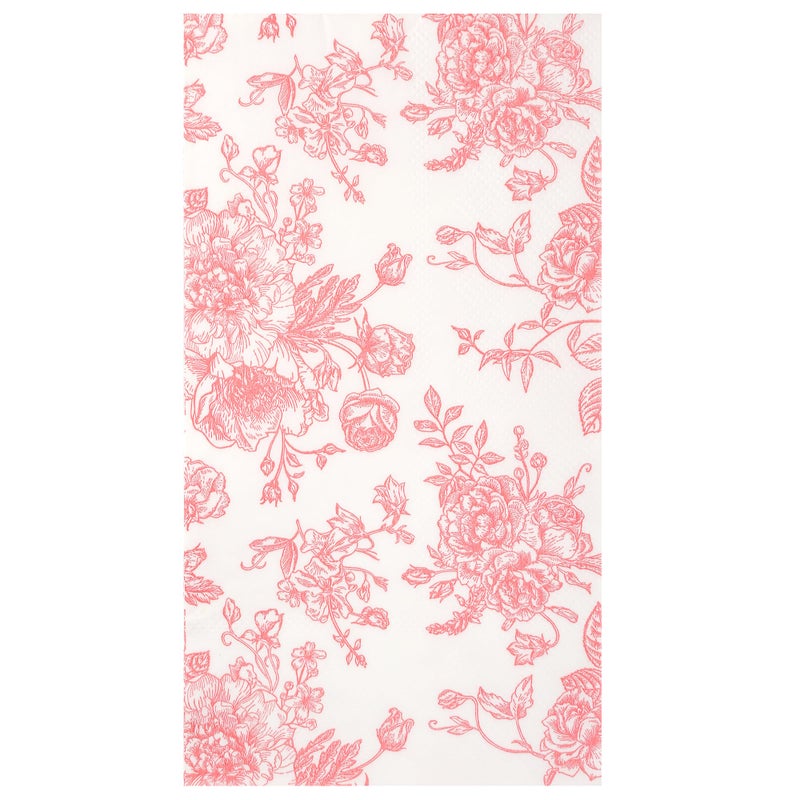 Elyxio 100 Floral Guest Napkins Pink and White Toile Disposable Paper Napkins Decorative Flower Bathroom Hand Towels for Bridal Baby Shower Tea Party Birthday Party Supplies - Image 1