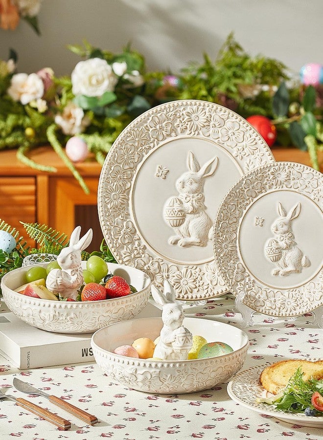Metahom Easter Candy Dish, Ceramic Bunny Candy Bowl, Floral Decorative Bowl for Easter Home Decor, Office Treats, Party Snacks, 8 Inch, 28 Oz, Cream White - Image 4