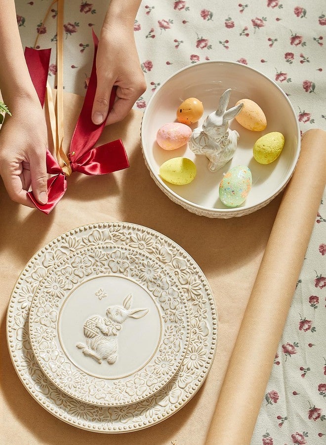 Metahom Easter Candy Dish, Ceramic Bunny Candy Bowl, Floral Decorative Bowl for Easter Home Decor, Office Treats, Party Snacks, 8 Inch, 28 Oz, Cream White - Image 5
