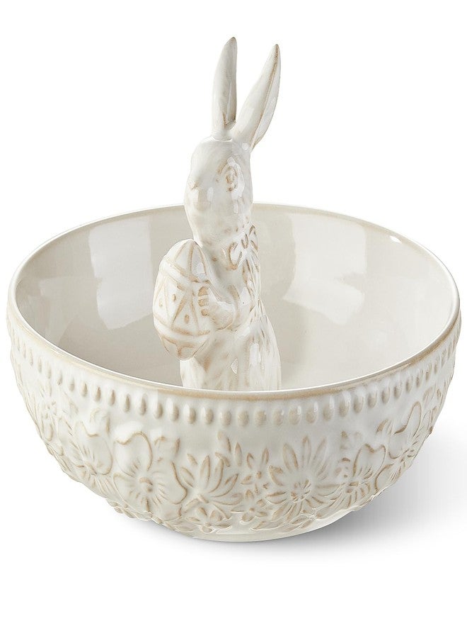 Metahom Easter Candy Dish, Ceramic Bunny Candy Bowl, Floral Decorative Bowl for Easter Home Decor, Office Treats, Party Snacks, 8 Inch, 28 Oz, Cream White - Image 1
